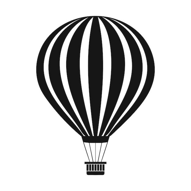 Minimalista silueta vectorial de globo aerostático de rayas negras y blancas