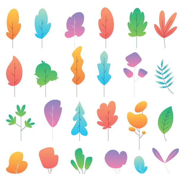 mínimo arbusto plano arbusto árbol hierba plantas silvestres iconos parque de dibujos animados o jardín primavera elementos del paisaje conjunto vectorial ambiente colorida vegetación aislada