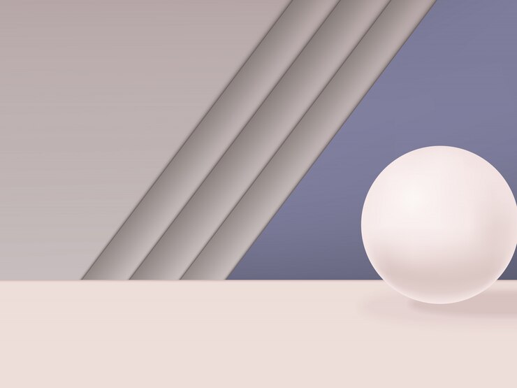 Mínimo estudio geométrico disparo fondo con esfera. Gris, rosa y morado.