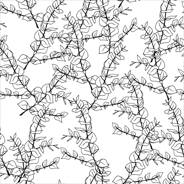Vector mínimo eucalipto deja ramita patrón dibujado a mano sin costuras