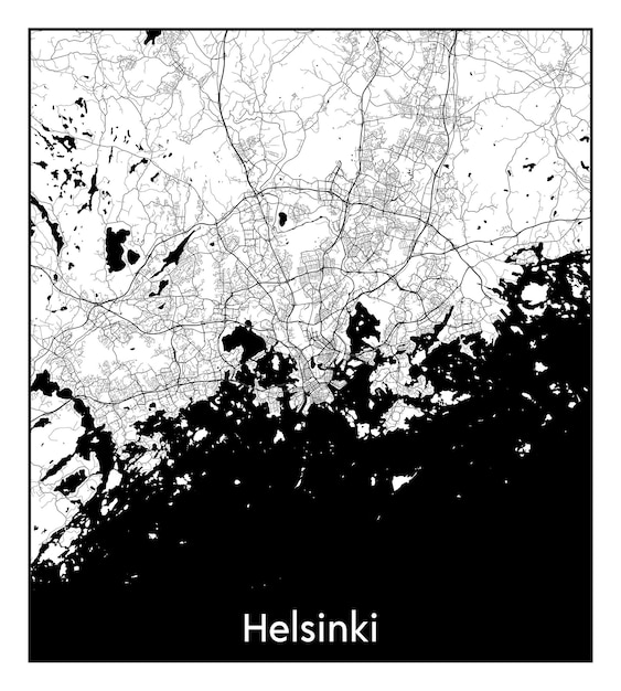 Mínimo mapa de la ciudad de helsinki (finlandia, europa)