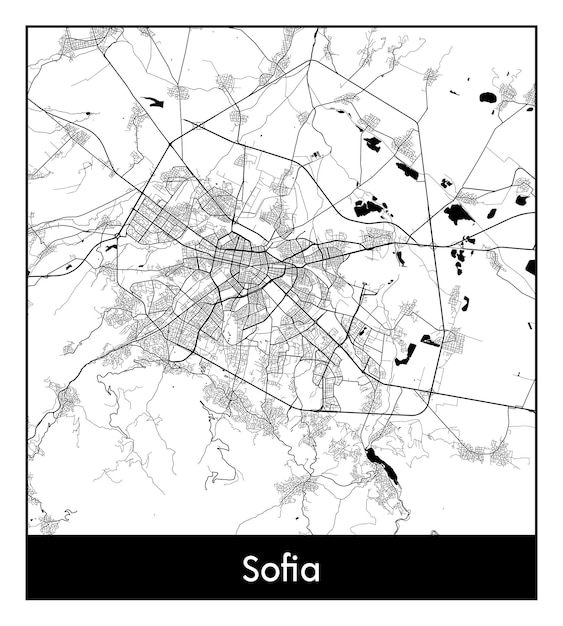 Mínimo mapa de la ciudad de sofía (bulgaria, europa)