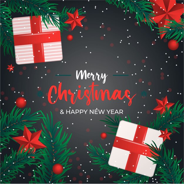 Mínimo regalo de fondo rojo de navidad y estrellas