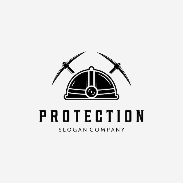 Mining Helm and Pickaxe Vintage Logo Diseño minimalista de hacha hacha Vector Concept Mining Logo Pickaxe Logo