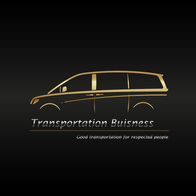 Minivan de oro moderna en fondo negro logotipo de negocios.