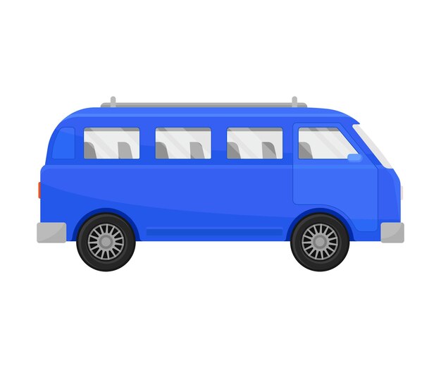 Minivan de pasajeros azul Ilustración vectorial sobre un fondo blanco