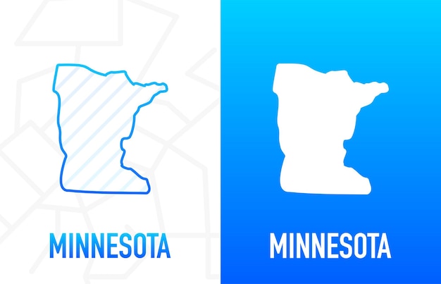 Minnesota - estado de ee. uu. línea de contorno en color blanco y azul sobre fondo de dos caras. mapa de los estados unidos de américa. ilustración vectorial