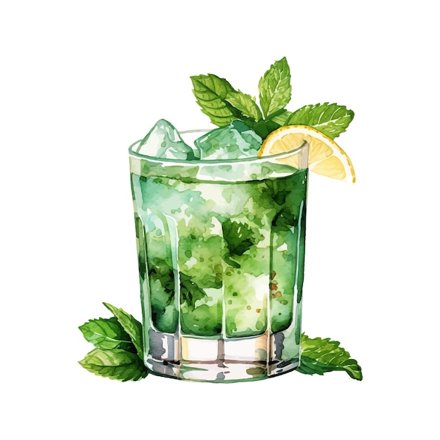 Mint Julep cóctel acuarela dibujado a mano ilustración Bebida clipart