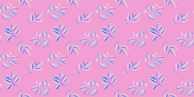 Minúsculas ramas de forma abstracta hojas esparcidas al azar en el patrón Impresión botánica tropical rosada