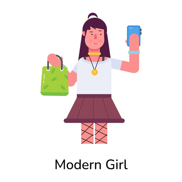 Mira el ícono plano de una chica moderna
