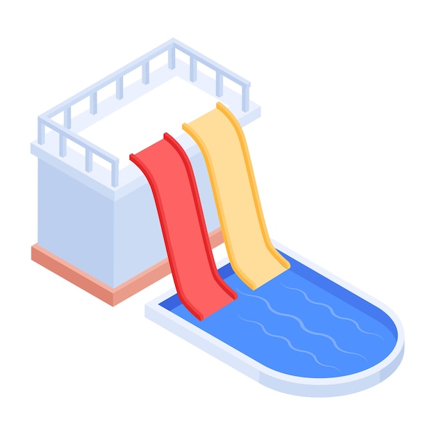 Mira esta ilustración isométrica de toboganes de piscina.