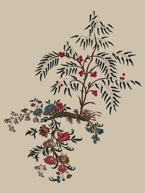 Mirada de naturaleza digital flor de patrón floral y rama de fondo del vector de flor