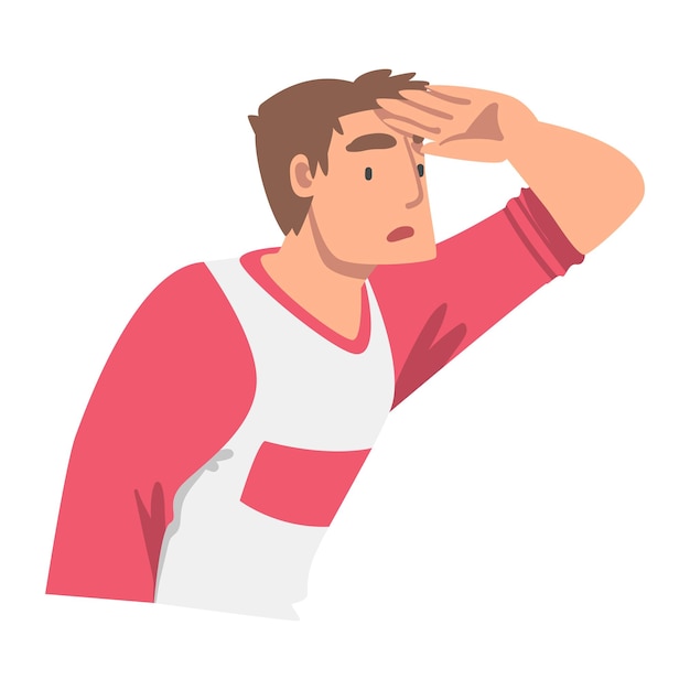 Mirando hacia el futuro El personaje del hombre con su mano en la frente Ilustración vectorial