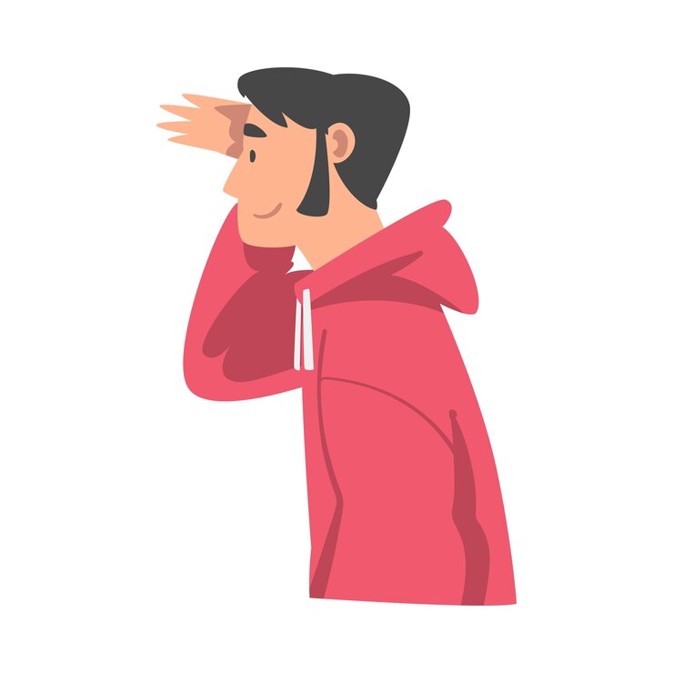 Vector mirando hacia el futuro el personaje del hombre con su mano en la frente ilustración vectorial