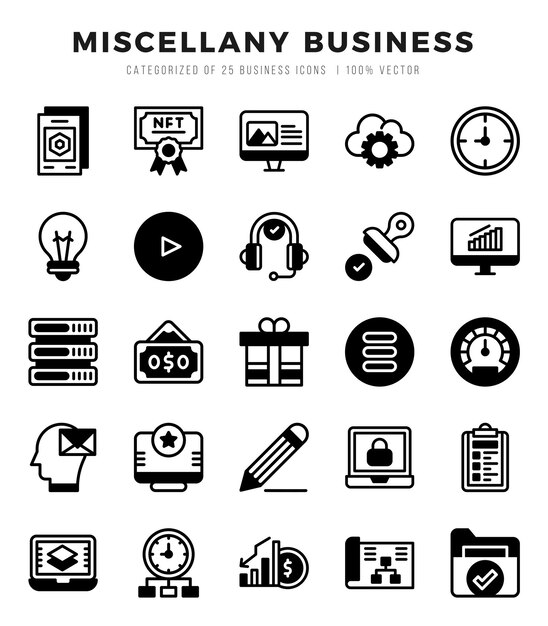 Miscellany Elementos comerciales Lineal Conjunto de iconos web llenados Ilustración vectorial sencilla