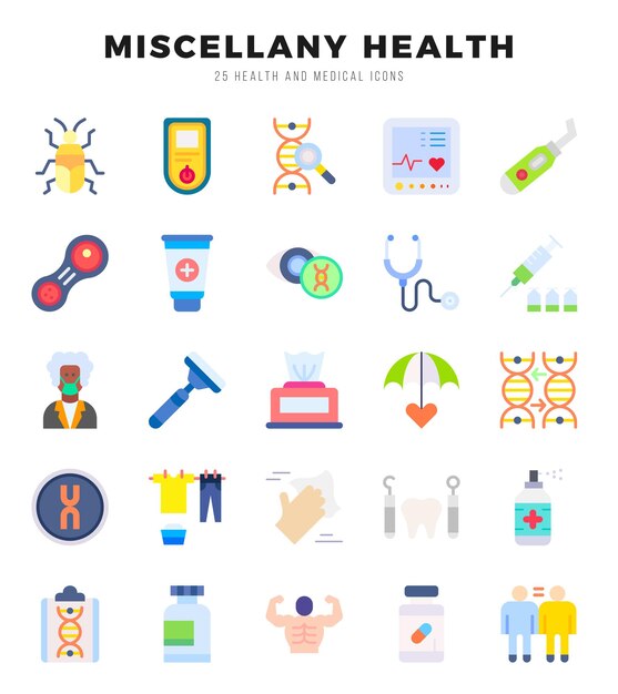Miscellany Health Icon Bundle 25 íconos para sitios web y aplicaciones