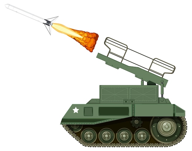 Misil de disparo de tanques en estilo de dibujos animados vectoriales