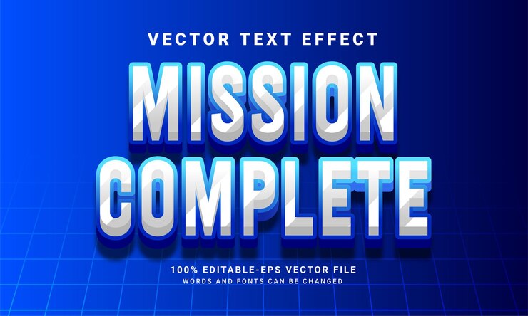 Vector misión completa efecto de estilo de texto editable en 3d. efecto de texto completo de envío adecuado para los requisitos de los juegos