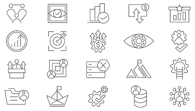Misión y valores conjunto de iconos de línea de UI paquete de iconas de línea delgada