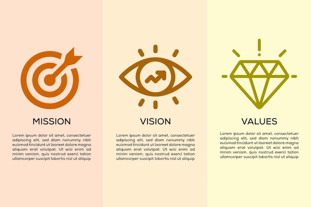 Vector misión visión y valores icono diseño infográfico