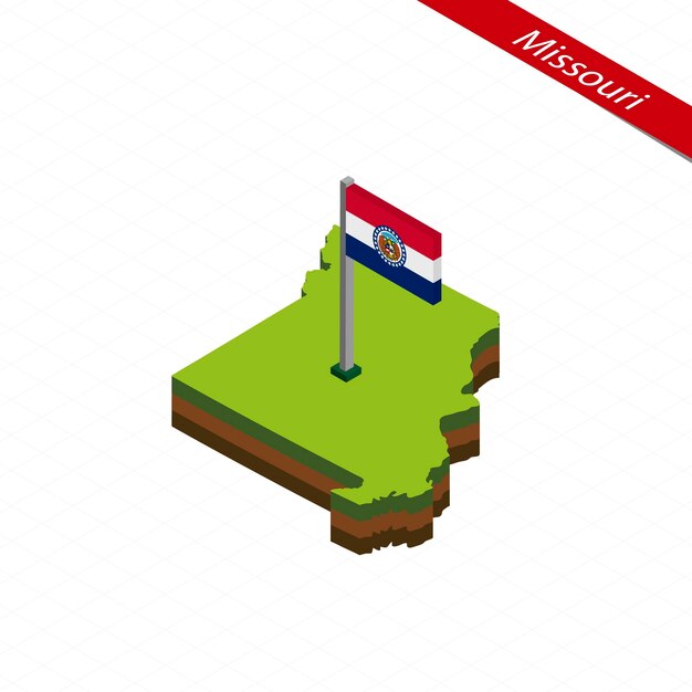 Missouri Mapa isométrico y bandera Vector Ilustración