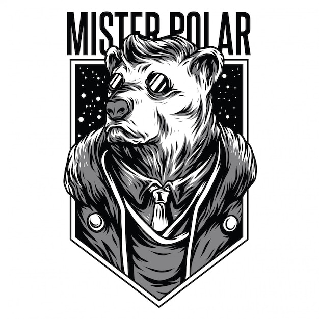 Mister polar ilustración en blanco y negro