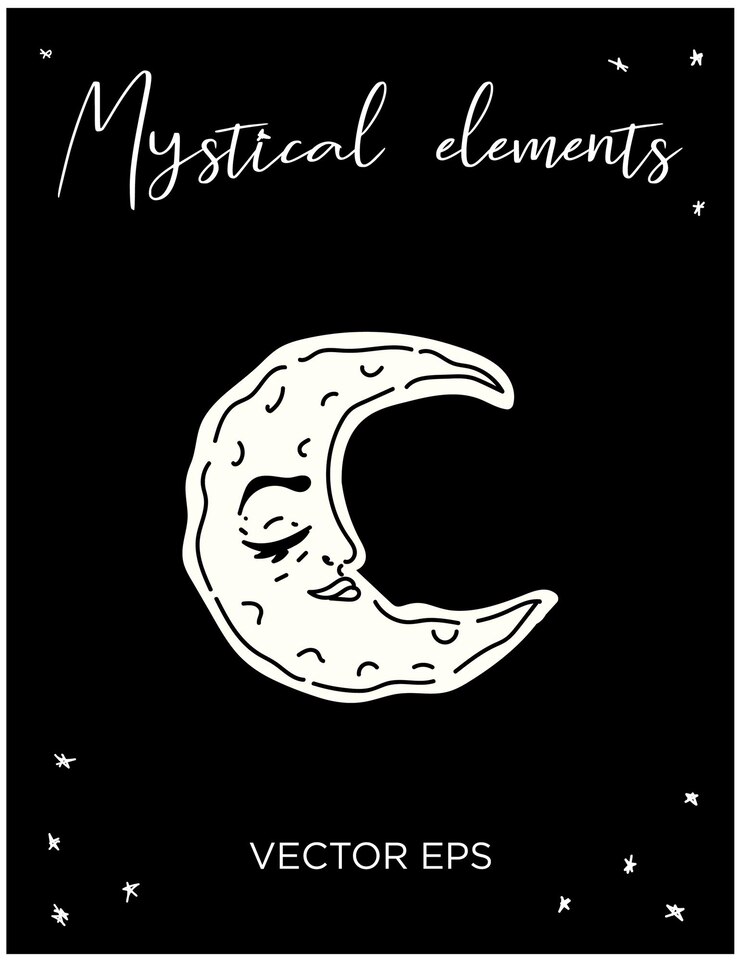 Mística Media Luna Arte de línea vectorial de cara Perfecto para tatuajes impresiones marca y diseño espiritual