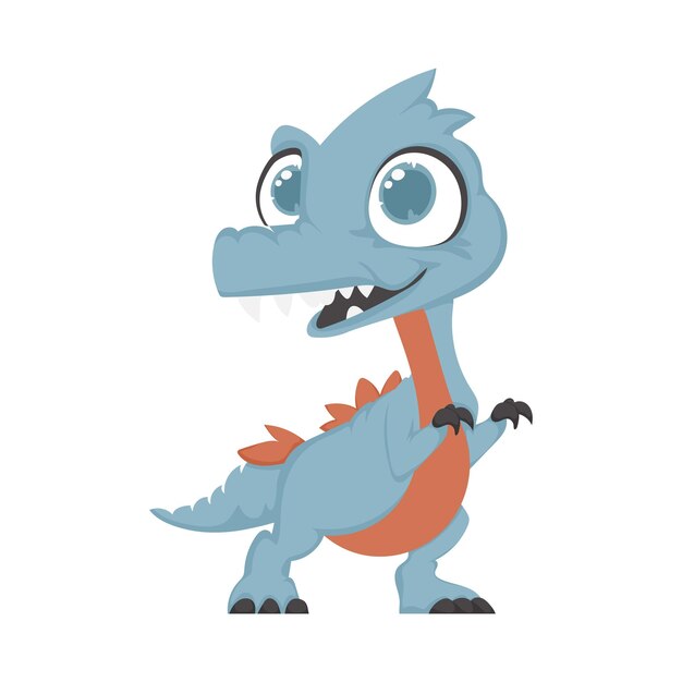 Místico fabuloso divertido dinosaurio azul estilo de dibujos animados