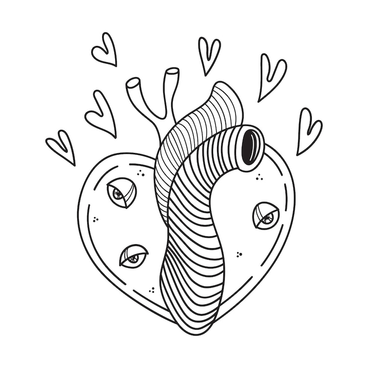 Vector místico que ve el corazón con ojos dibujado a mano elemento de garabatos mágicos de brujas vector aislado