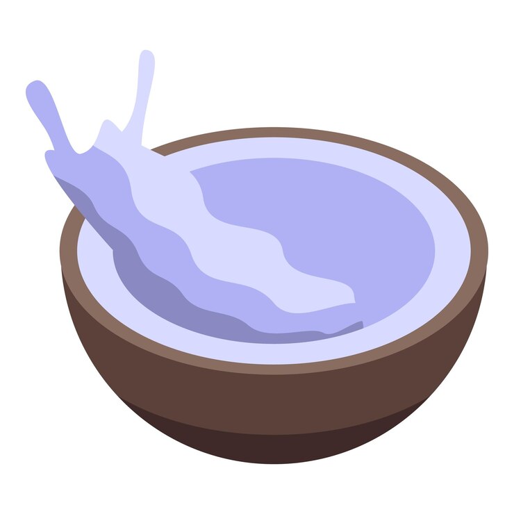 Vector la mitad de coco con leche de coco salpicada