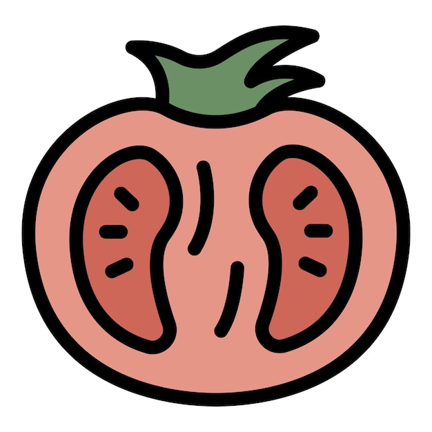 La mitad del icono del tomate contorno de la mitad del ícono del vector del tomate color plano aislado