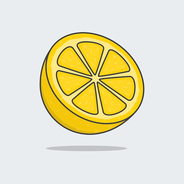 La mitad de la ilustración vectorial de dibujos animados de limón fresco Contorno de icono plano de limón