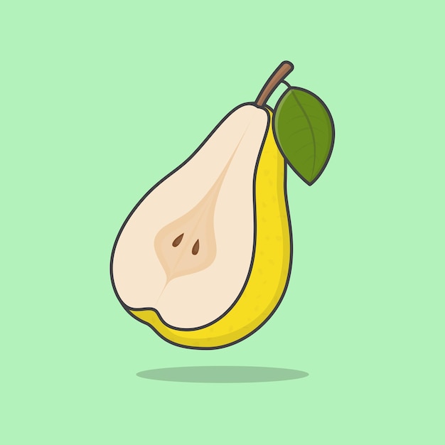 Vector la mitad de la ilustración vectorial de dibujos animados de pera contorno de icono plano de fruta de pera fresca