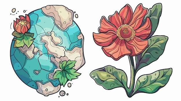 La mitad del mapa cosmográfico la mitad de la ilustración de dibujos animados de la flor