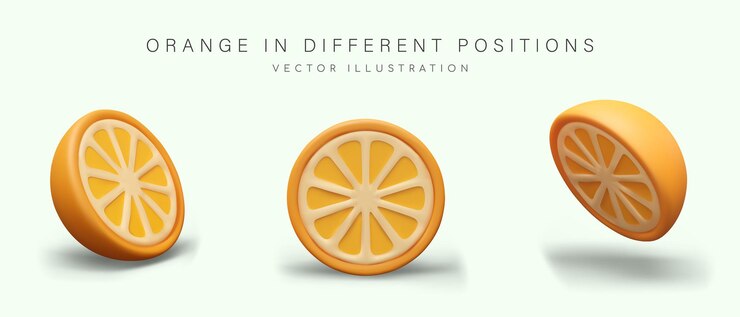 Vector la mitad de una naranja madura una mandarina jugosa un cítrico cortado una vista realista del objeto desde diferentes ángulos