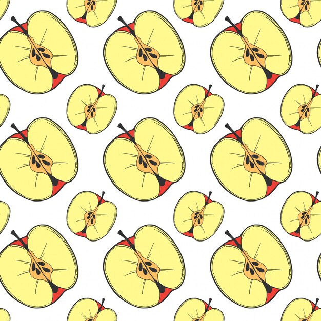 La mitad del patrón de manzana sin fisuras en el estilo de dibujo y bosquejo.