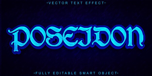 Vector mitología azul poseidón dios del mar vector objeto inteligente totalmente editable efecto de texto