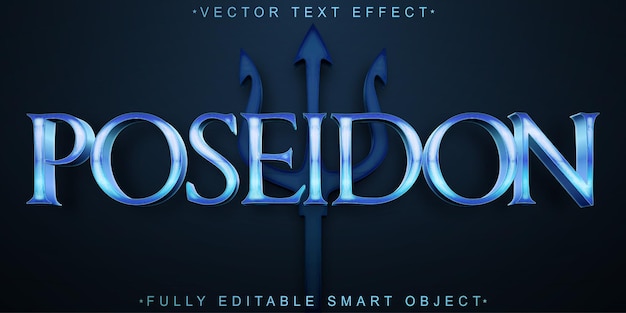 Mitología azul Poseidón Dios del Mar Vector Objeto inteligente totalmente editable Efecto de texto