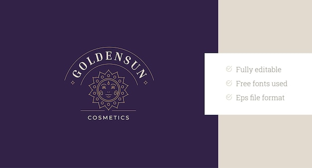 Mitología personaje del sol arte de línea de lujo plantilla de diseño de logotipo para ilustración vectorial de spa de bienestar