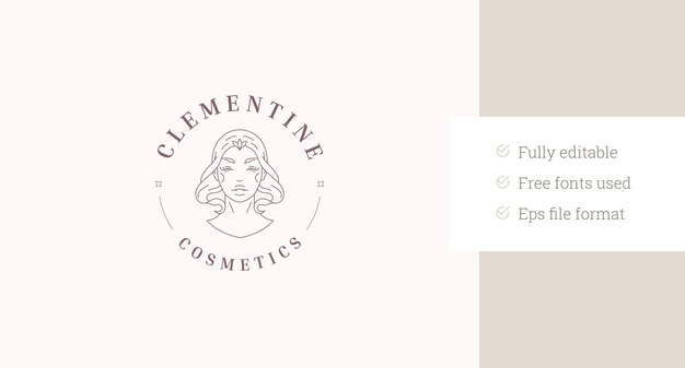 Mitología suave mujer con loto retrato círculo línea de arte modelo de diseño de logotipo vector