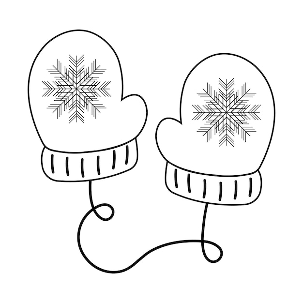 MitonesIcono de mitones de estilo lineal planoMitones de invierno con copo de nieveIlustración vectorial