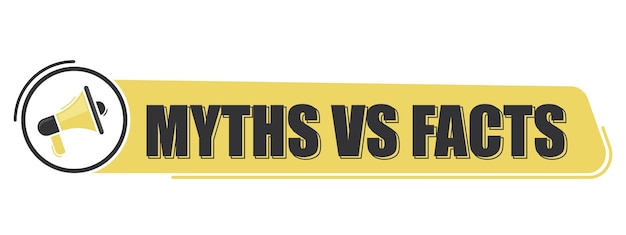 Mitos vs hechos Mensaje de megáfono con texto sobre fondo amarillo Banner de megáfono Diseño web