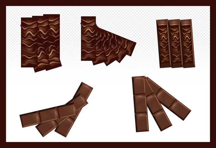 Vector mix de barras de chocolate con chocolate líquido