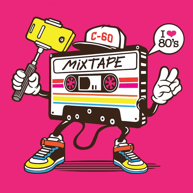 Mix tape cassette selfie diseño de personajes