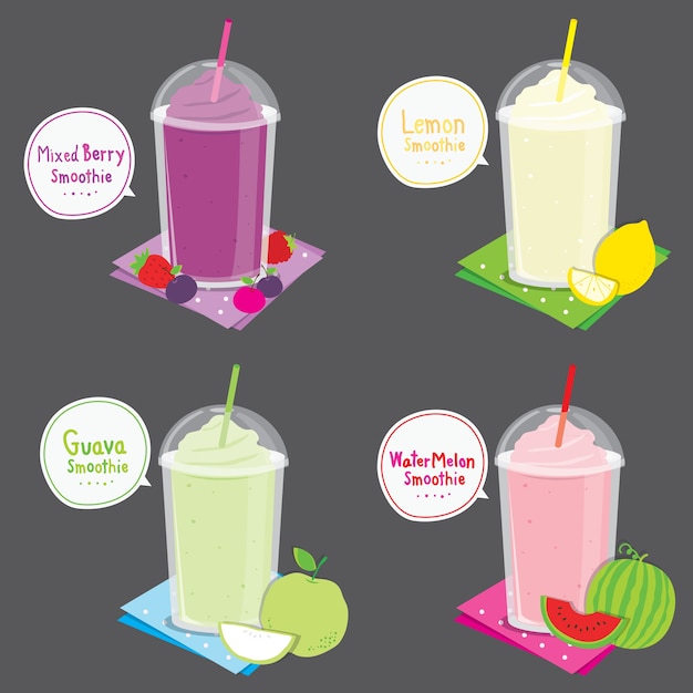 Mixed berry lemon guava watermelon juice fruit smoothie vector de dibujos animados