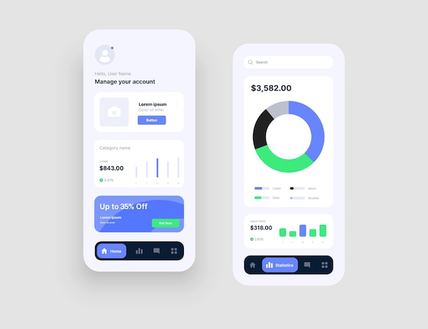 Mobile app interface design with ui and ux elements use design for web application or mobile app