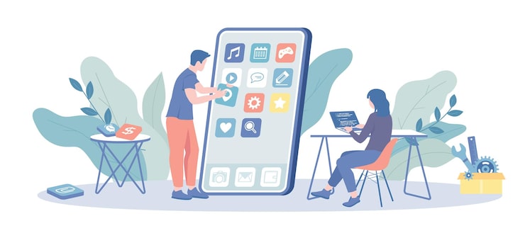 Vector mobile application development frontend software development ui and ux design developers creates