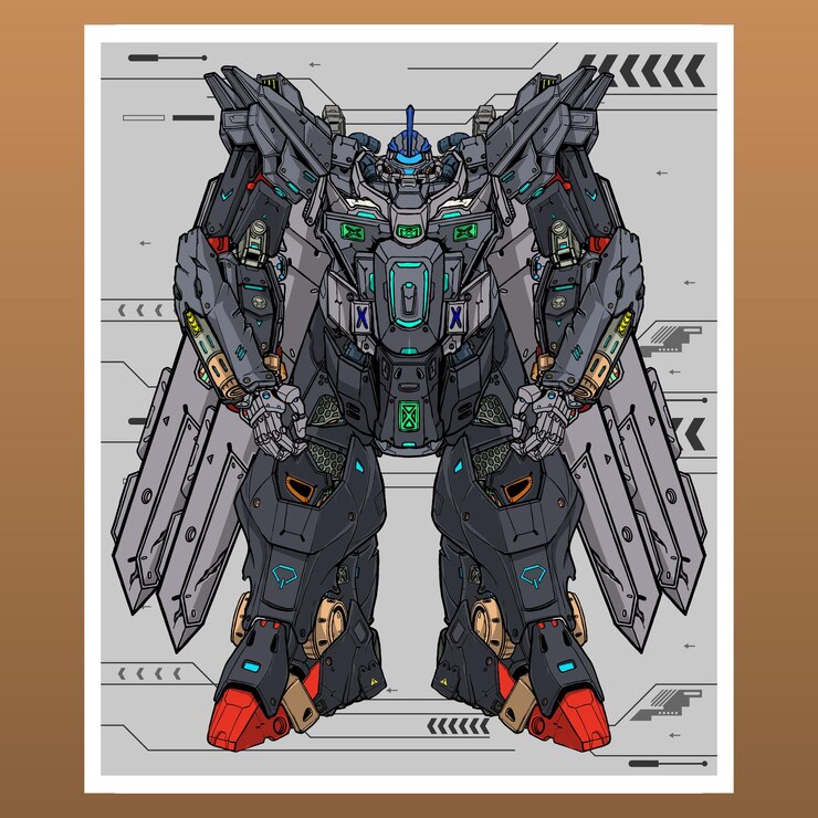 Vector mobile fight gundam 3d jet mecha robot construido por cabeza brazo cuerpo pierna arma ilustración