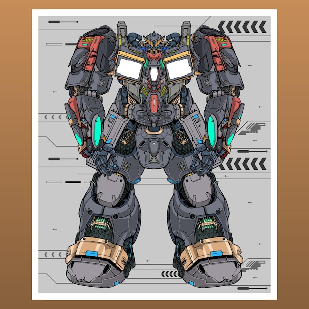 Vector mobile fight gundam 3d minion mecha robot construido por cabeza brazo cuerpo pierna arma ilustración