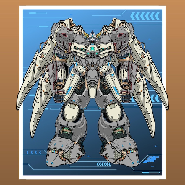 Vector mobile fight gundam art mecha robot construido por cabeza brazo cuerpo pierna arma ilustración